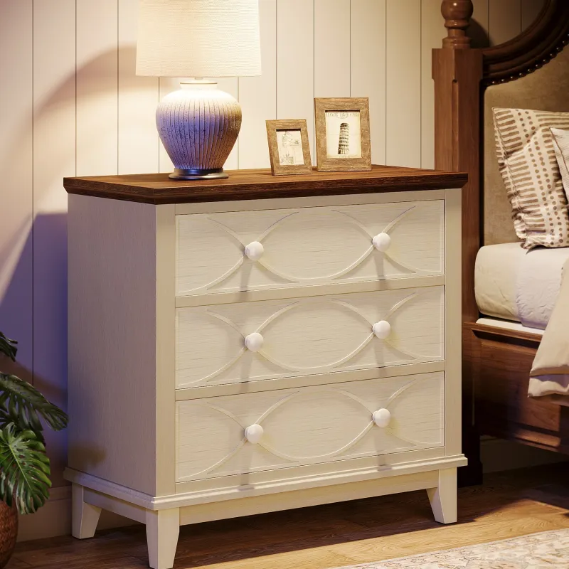 Tribesigns Nightstands*31.5" Wood Nightstand, 3 Drawers Farmhouse End Table Bedside Table