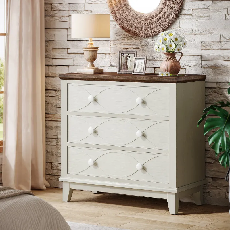 Tribesigns Nightstands*31.5" Wood Nightstand, 3 Drawers Farmhouse End Table Bedside Table