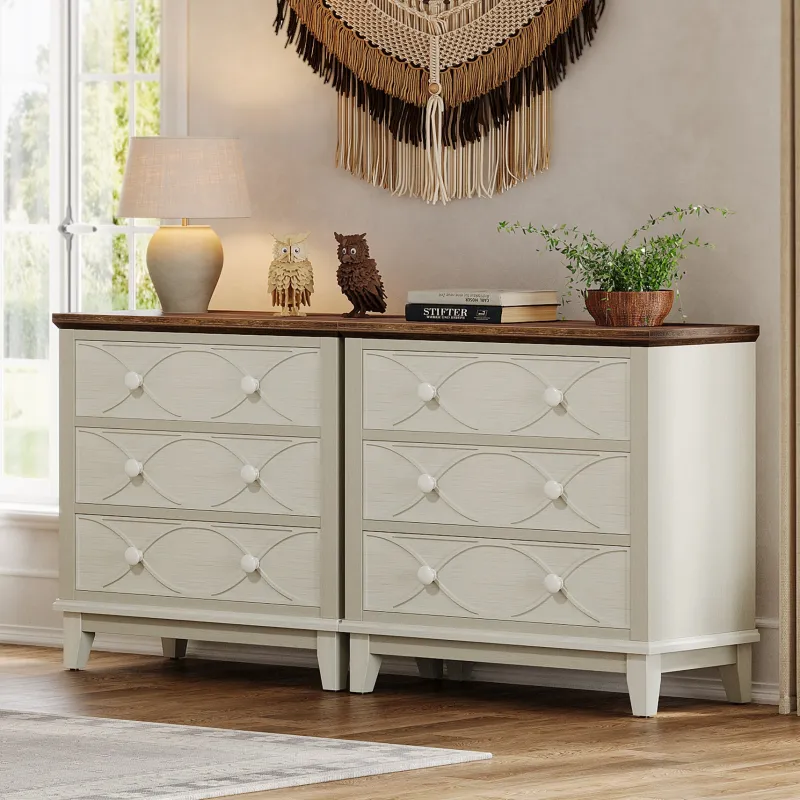 Tribesigns Nightstands*31.5" Wood Nightstand, 3 Drawers Farmhouse End Table Bedside Table