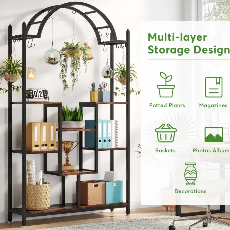 Tribesigns Plant Stands|Plant Stands*Arched Plant Stand, 74.8" Flower Stands with Hanging Hooks