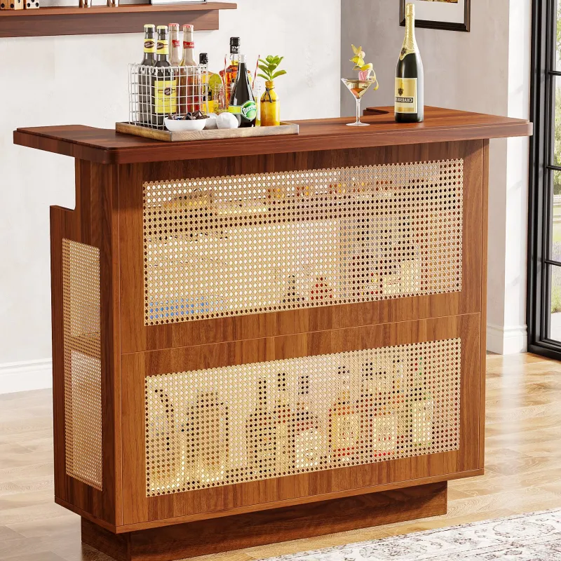 Tribesigns Bar Units*Bar Unit, 4-Tier Rattan Liquor Wine Bar Cabinet with Stemware Racks