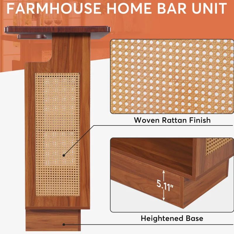 Tribesigns Bar Units*Bar Unit, 4-Tier Rattan Liquor Wine Bar Cabinet with Stemware Racks