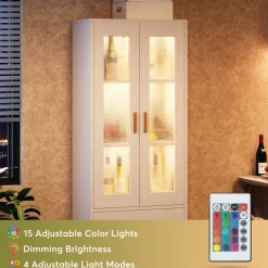 Tribesigns Bookcases & Bookshelves|Bookcases & Bookshelves*Bookcase, White Bookshelf with LED Light, Frosted Doors & 2 Drawers