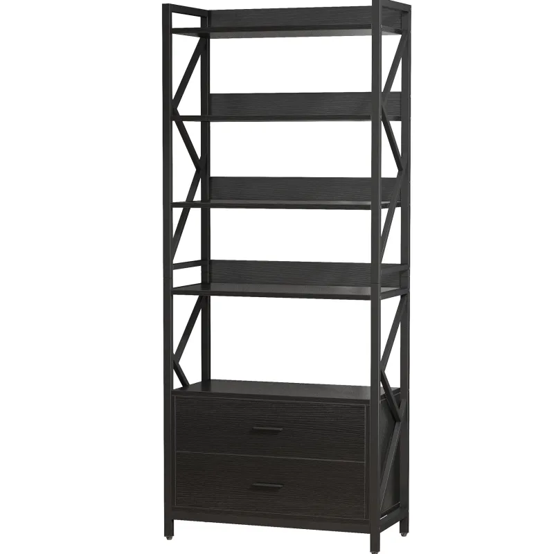 Tribesigns Bookcases & Bookshelves|Bookcases & Bookshelves*Bookshelf, 70.86" Industrial 5-Tier Bookcase with 2 Drawers