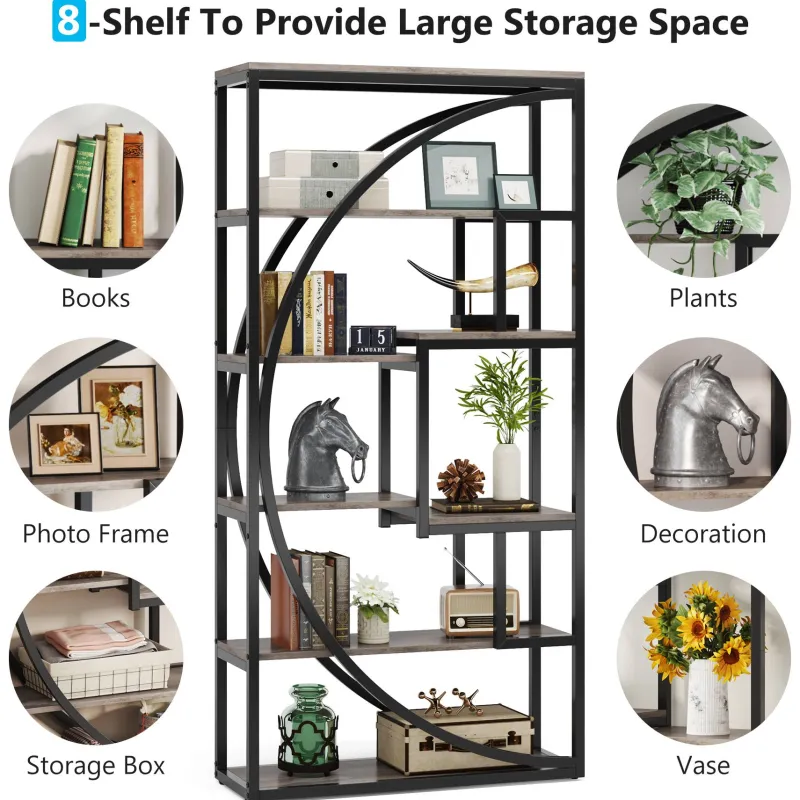 Tribesigns Bookcases & Bookshelves|Bookcases & Bookshelves*Bookshelf, Industrial Bookcase with 8 Open Storage Shelf