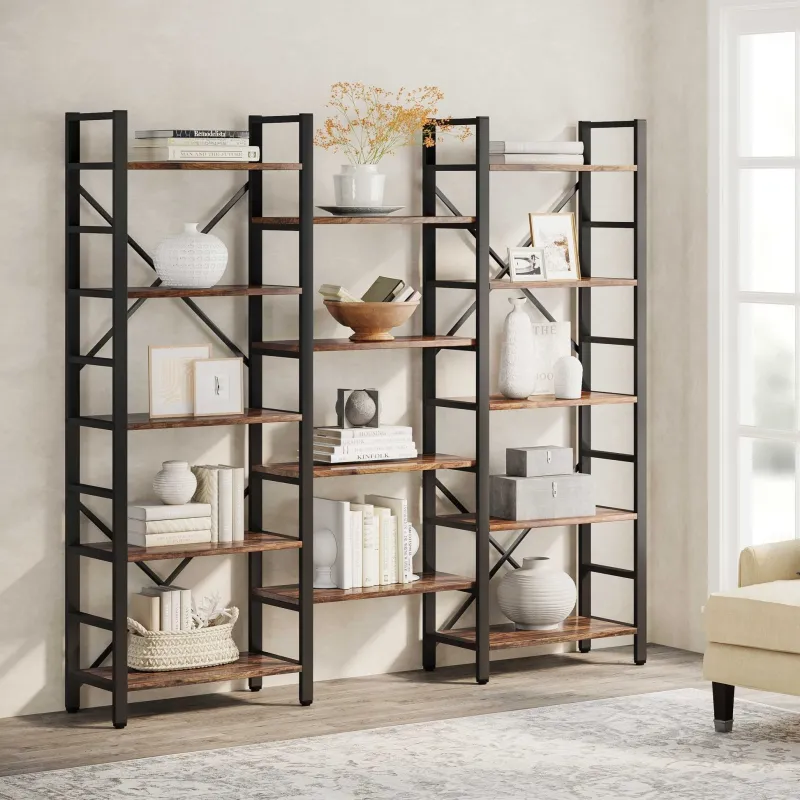 Tribesigns Bookcases & Bookshelves|Bookcases & Bookshelves*Bookshelf, Industrial Triple Wide 14 Shelves Etagere Bookcase