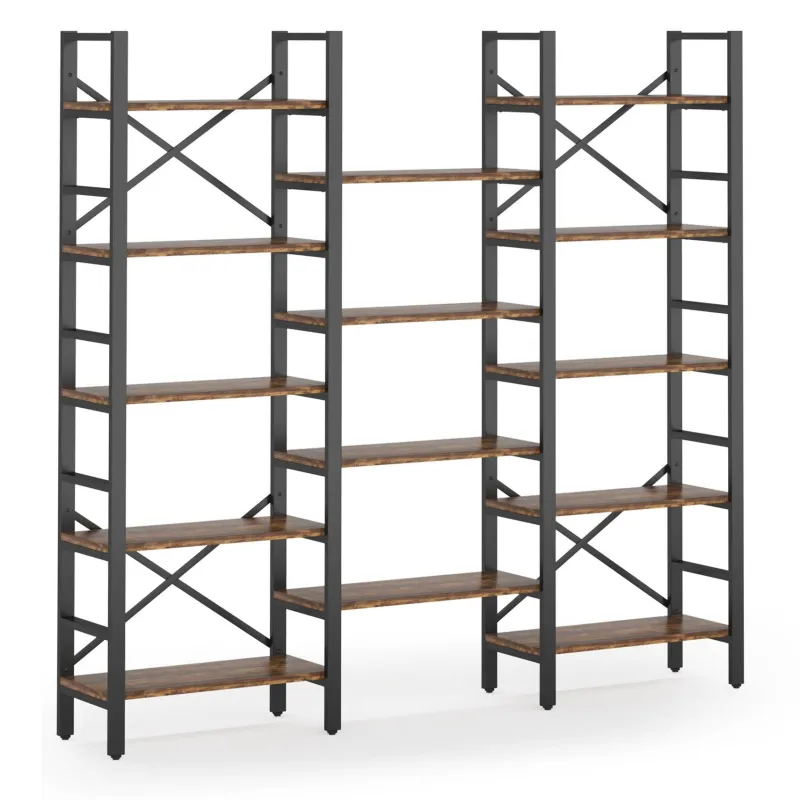 Tribesigns Bookcases & Bookshelves|Bookcases & Bookshelves*Bookshelf, Industrial Triple Wide 14 Shelves Etagere Bookcase