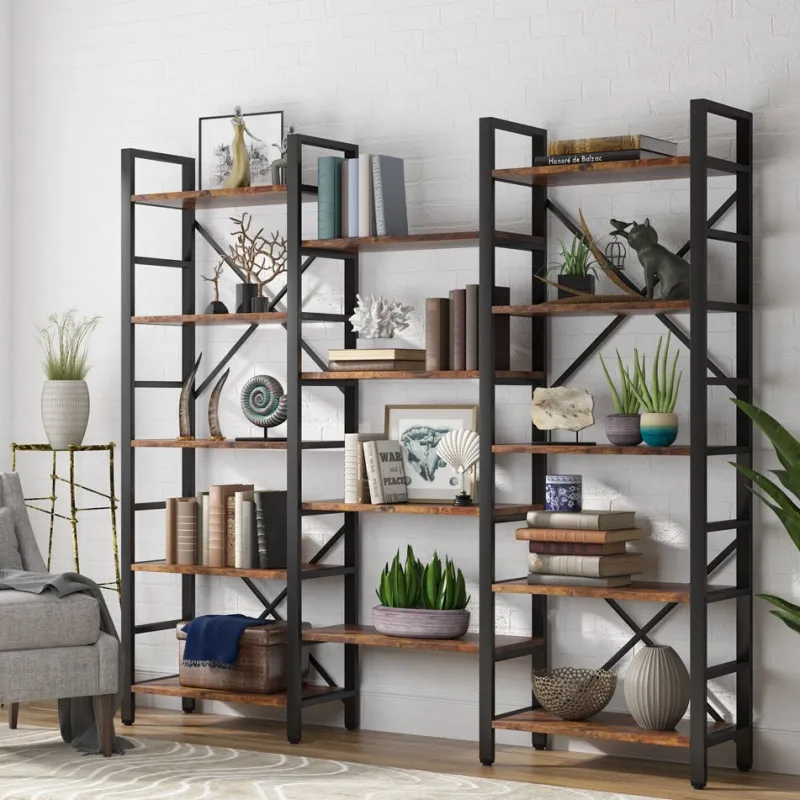 Tribesigns Bookcases & Bookshelves|Bookcases & Bookshelves*Bookshelf, Industrial Triple Wide 14 Shelves Etagere Bookcase
