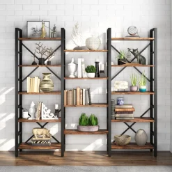 Tribesigns Bookcases & Bookshelves|Bookcases & Bookshelves*Bookshelf, Industrial Triple Wide 14 Shelves Etagere Bookcase