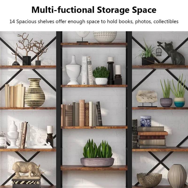 Tribesigns Bookcases & Bookshelves|Bookcases & Bookshelves*Bookshelf, Industrial Triple Wide 14 Shelves Etagere Bookcase