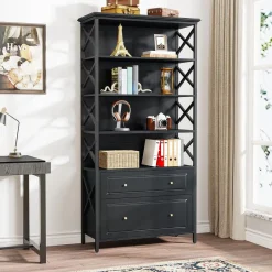 Tribesigns Bookcases & Bookshelves|Bookcases & Bookshelves*Bookshelf, 5-Tier Bookcase Display Shelf Organizer with 2 Drawers