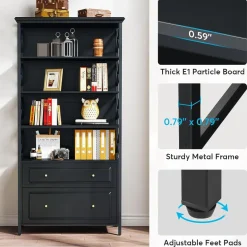 Tribesigns Bookcases & Bookshelves|Bookcases & Bookshelves*Bookshelf, 5-Tier Bookcase Display Shelf Organizer with 2 Drawers