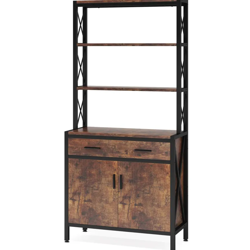 Tribesigns Bookcases & Bookshelves|Bookcases & Bookshelves*Bookshelf, 4-Tier Etagere Bookcase with Drawer & Cabinet
