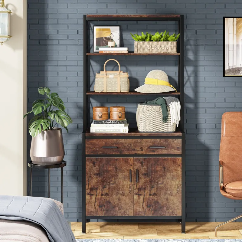 Tribesigns Bookcases & Bookshelves|Bookcases & Bookshelves*Bookshelf, 4-Tier Etagere Bookcase with Drawer & Cabinet