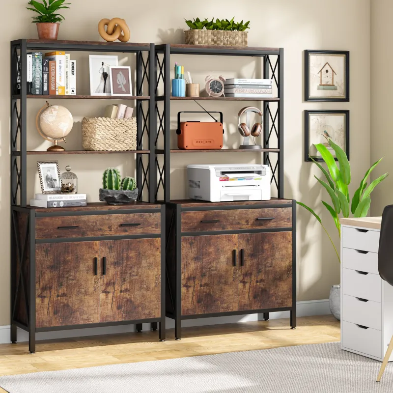Tribesigns Bookcases & Bookshelves|Bookcases & Bookshelves*Bookshelf, 4-Tier Etagere Bookcase with Drawer & Cabinet