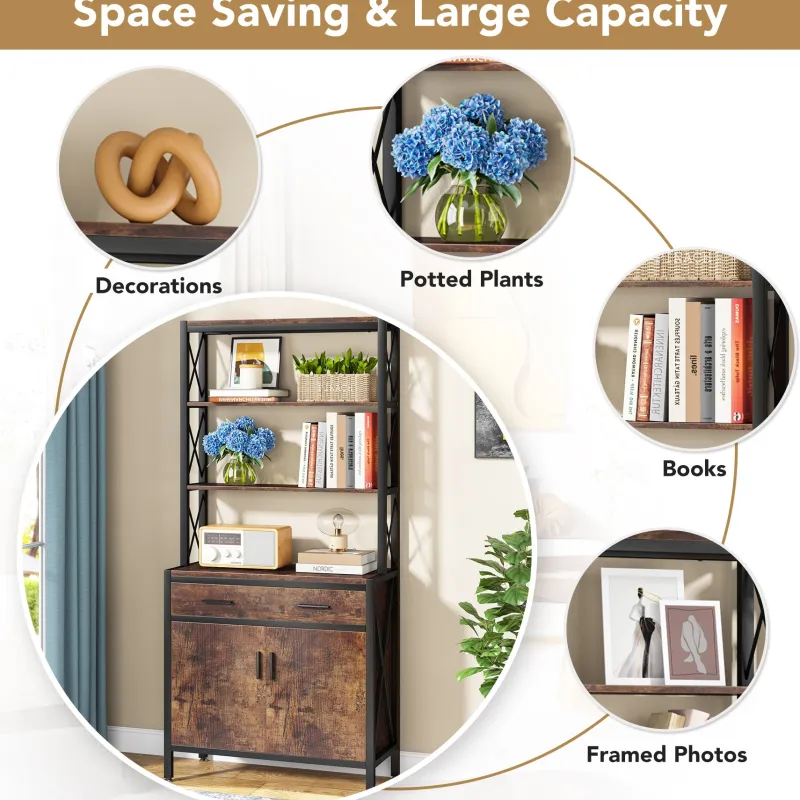 Tribesigns Bookcases & Bookshelves|Bookcases & Bookshelves*Bookshelf, 4-Tier Etagere Bookcase with Drawer & Cabinet
