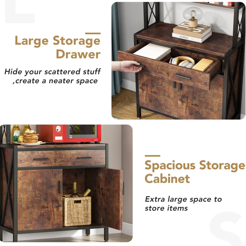 Tribesigns Bookcases & Bookshelves|Bookcases & Bookshelves*Bookshelf, 4-Tier Etagere Bookcase with Drawer & Cabinet