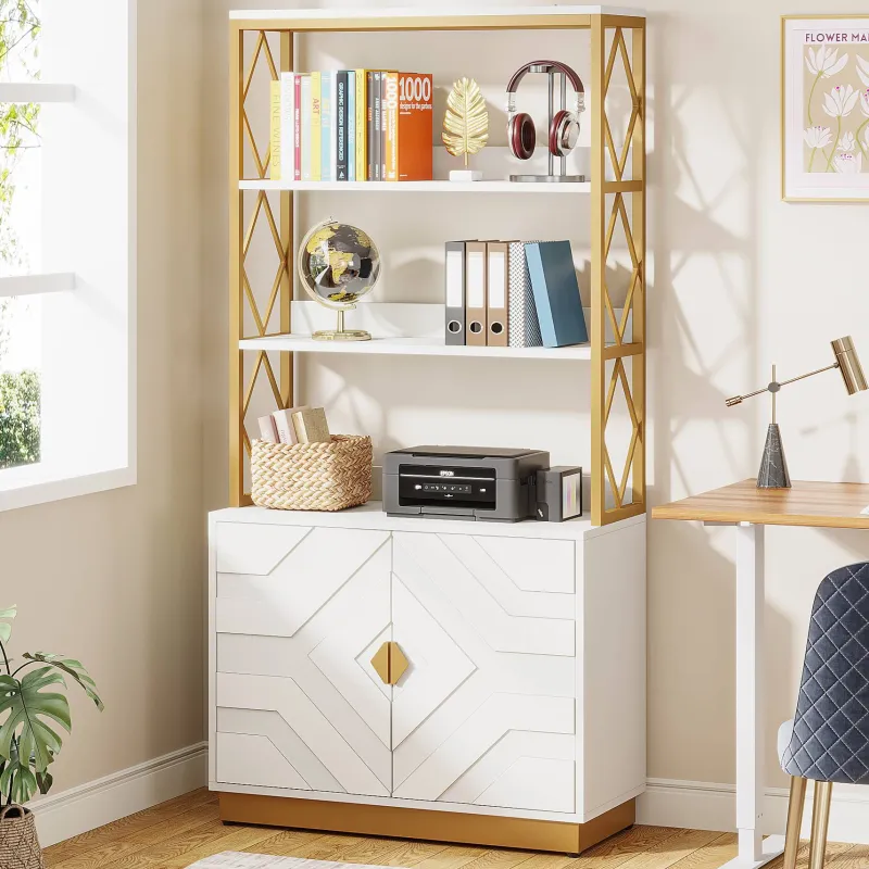 Tribesigns Bookcases & Bookshelves|Bookcases & Bookshelves*Bookshelf with Doors, 70.9" Modern Etagere Bookcase with 3 Shelves