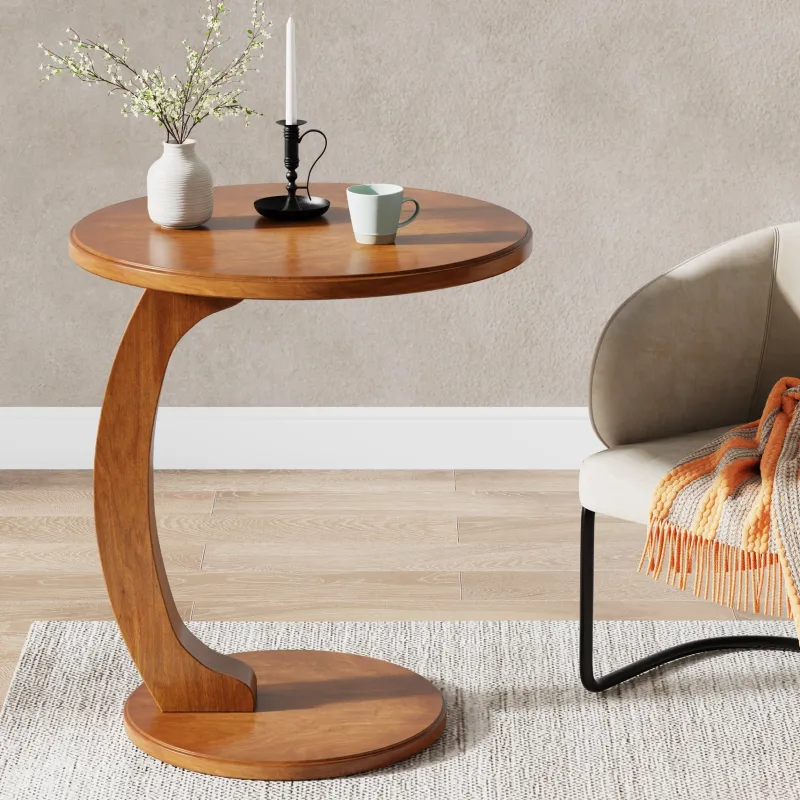 Tribesigns End & Side Tables*C - Shaped End Table, Round Solid Wood Side Table for Living Room
