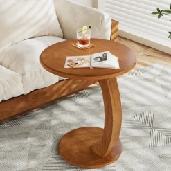 Tribesigns End & Side Tables*C - Shaped End Table, Round Solid Wood Side Table for Living Room
