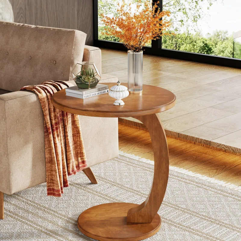 Tribesigns End & Side Tables*C - Shaped End Table, Round Solid Wood Side Table for Living Room