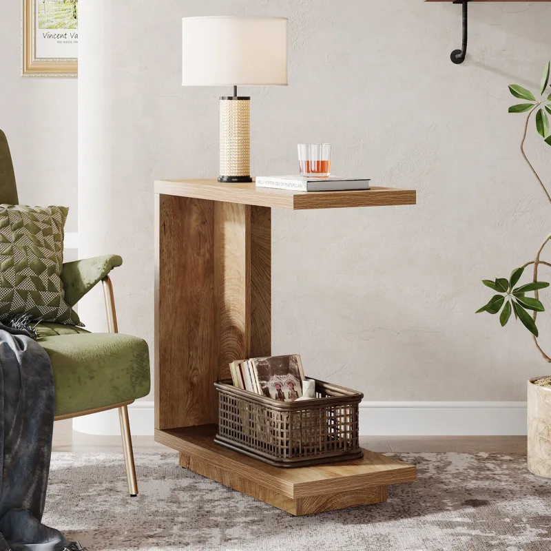 Tribesigns End & Side Tables*C - Shaped End Table, Wood Side Table Nightstand Bedside Table