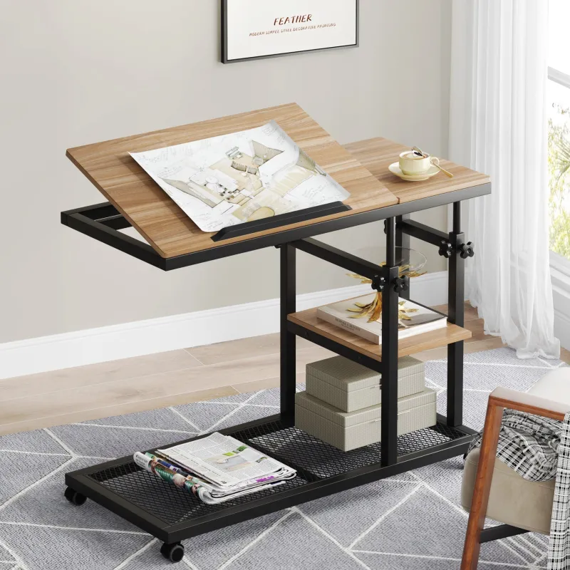 Tribesigns End & Side Tables*C Table, Height Adjustable Snack Tray Table with Wheels