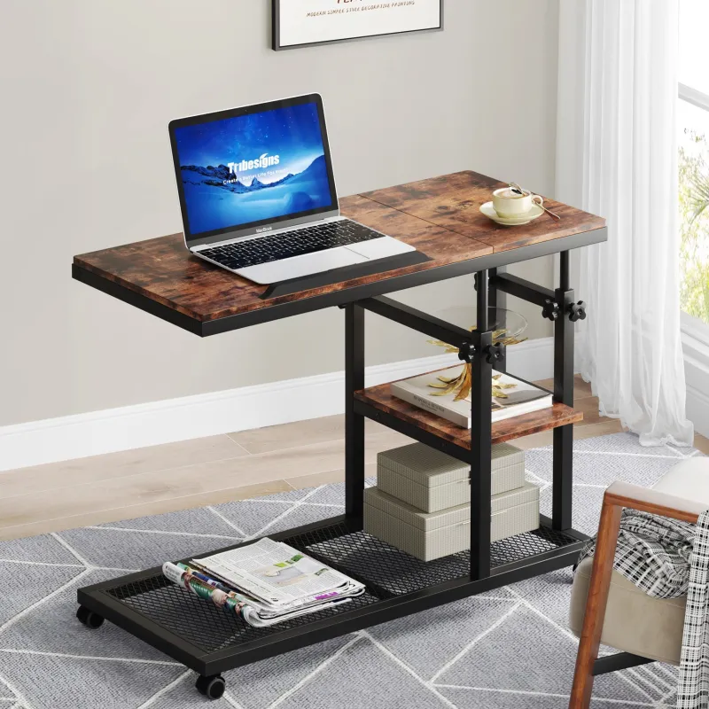 Tribesigns End & Side Tables*C Table, Height Adjustable Snack Tray Table with Wheels