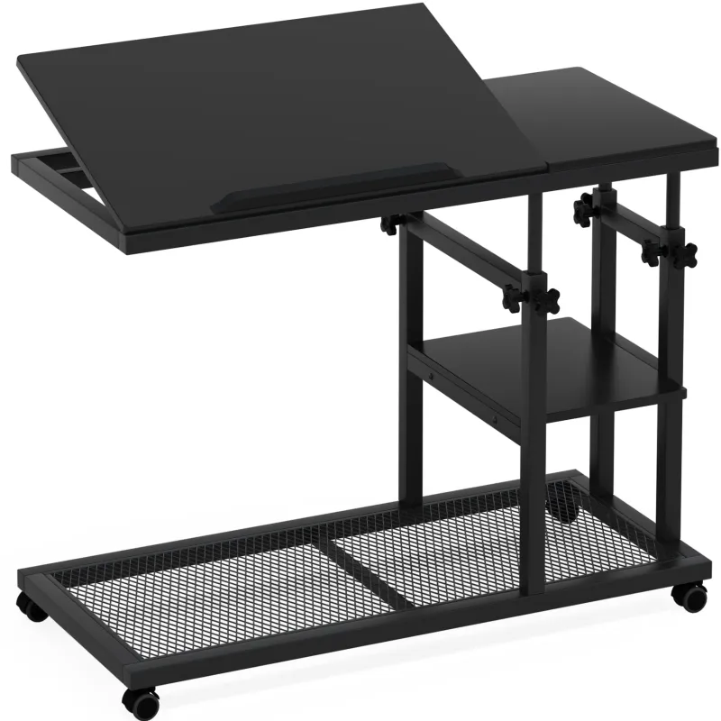Tribesigns End & Side Tables*C Table, Height Adjustable Snack Tray Table with Wheels