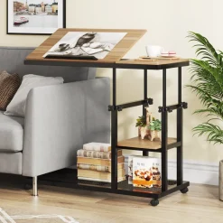 Tribesigns End & Side Tables*C Table, Height Adjustable Snack Tray Table with Wheels
