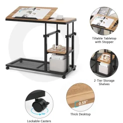 Tribesigns End & Side Tables*C Table, Height Adjustable Snack Tray Table with Wheels