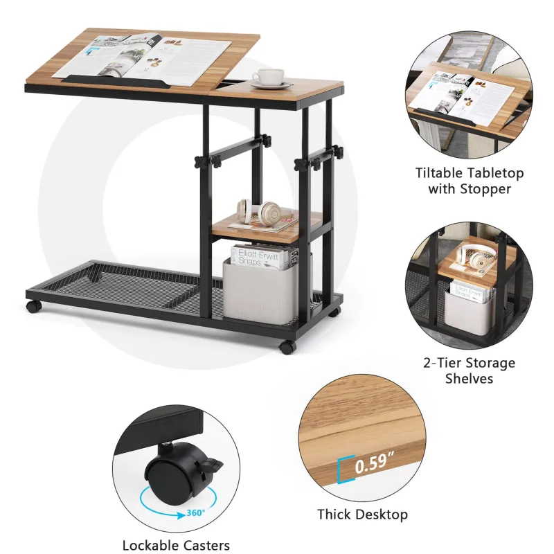 Tribesigns End & Side Tables*C Table, Height Adjustable Snack Tray Table with Wheels