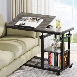 Tribesigns End & Side Tables*C Table, Height Adjustable Snack Tray Table with Wheels