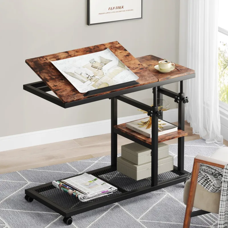 Tribesigns End & Side Tables*C Table, Height Adjustable Snack Tray Table with Wheels