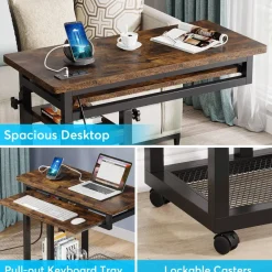 Tribesigns End & Side Tables*C Table, Mobile Portable Desk Side Table with Power Outlet