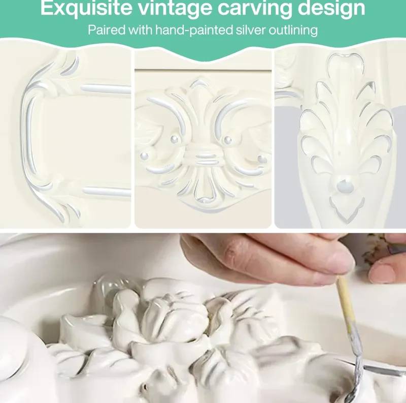 Tribesigns Nightstands*Carved Nightstand, White Bedside Table End Table with 2 Drawers