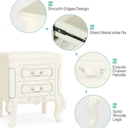 Tribesigns Nightstands*Carved Nightstand, White Bedside Table End Table with 2 Drawers