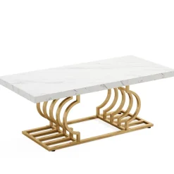 Tribesigns Coffee Tables*Coffee Table, 47" Faux Marble Cocktail Table with Geometric Frame