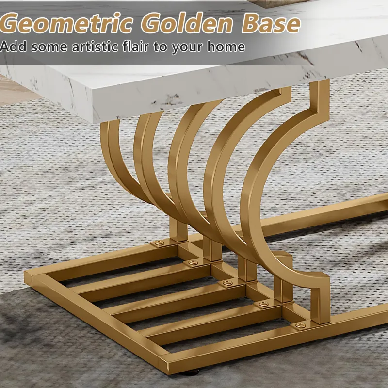 Tribesigns Coffee Tables*Coffee Table, 47" Faux Marble Cocktail Table with Geometric Frame