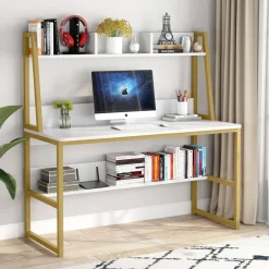 Tribesigns Desks*Computer Desk, Heavy Duty Writing Desk with Hutch & Bookshelf