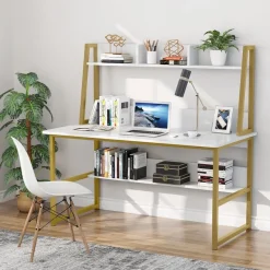 Tribesigns Desks*Computer Desk, Heavy Duty Writing Desk with Hutch & Bookshelf
