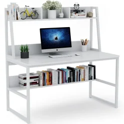 Tribesigns Desks*Computer Desk, Heavy Duty Writing Desk with Hutch & Bookshelf