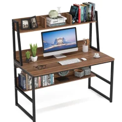 Tribesigns Desks*Computer Desk, Heavy Duty Writing Desk with Hutch & Bookshelf