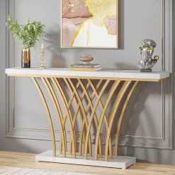 Tribesigns Console Tables|Console Tables*Console Table, 59 " Faux Marble Entryway Table with Geometric Metal Base