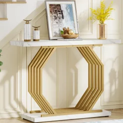 Tribesigns Console Tables|Console Tables*Console Table, 40" Faux Marble Sofa Table with Geometric Metal Base