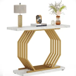 Tribesigns Console Tables|Console Tables*Console Table, 40" Faux Marble Sofa Table with Geometric Metal Base