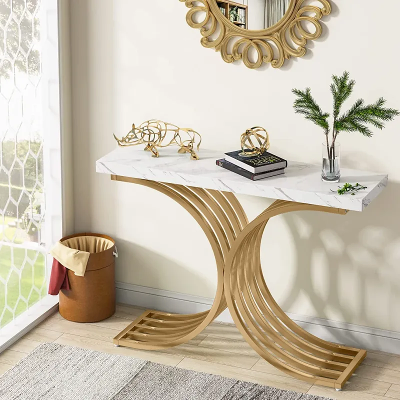 Tribesigns Console Tables|Console Tables*Console Table, Modern Faux Marble Entryway Sofa Table with Metal Base
