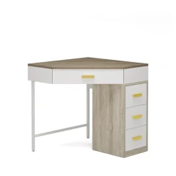 Tribesigns Makeup Vanities*Corner Desk, Triangle Computer Desk Makeup Vanity Desk with 3 Drawers