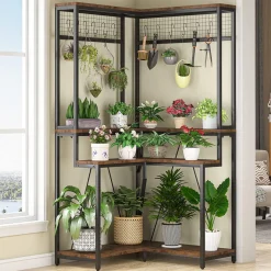 Tribesigns Plant Stands|Plant Stands*Corner Plant Stand, 67" Tall Flower Shelf with 15 Hanging Hooks