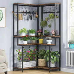 Tribesigns Plant Stands|Plant Stands*Corner Plant Stand, 67" Tall Flower Shelf with 15 Hanging Hooks